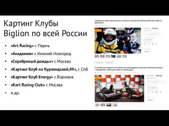 Картинг Клубы Biglion по всей России «Art Racing» г. Пермь