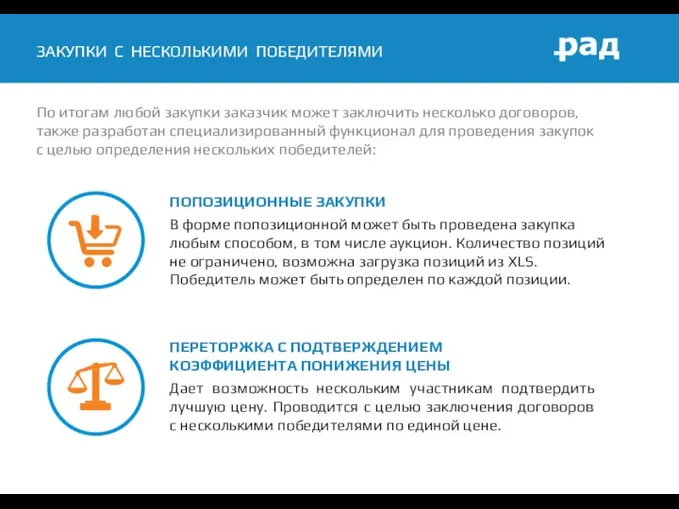 ЗАКУПКИ С НЕСКОЛЬКИМИ ПОБЕДИТЕЛЯМИ По итогам любой закупки заказчик может