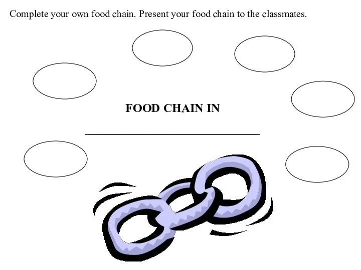 FOOD CHAIN IN _____________________________ Complete your own food chain. Present your food chain to the classmates.