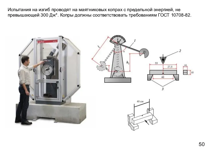 Испытания на изгиб проводят на маятниковых копрах с предельной энергией,