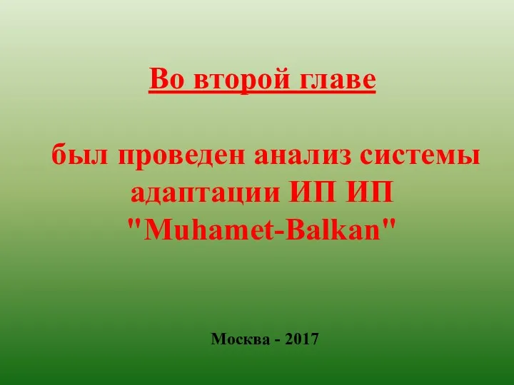 Москва - 2017 Во второй главе был проведен анализ системы адаптации ИП ИП "Muhamet-Balkan"