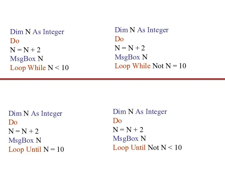 Dim N As Integer Do N = N + 2