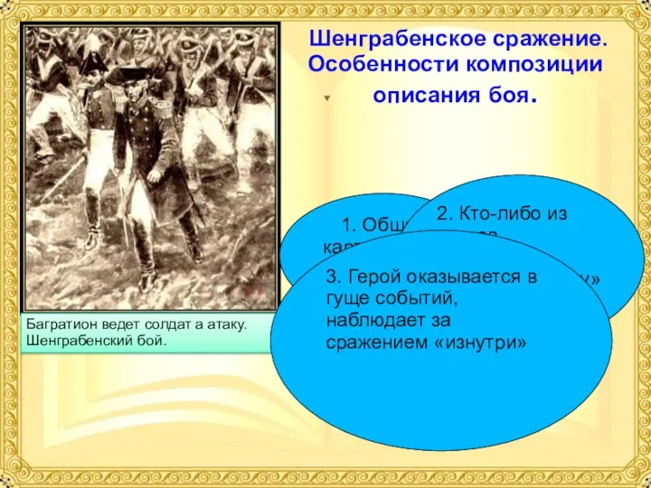 Шенграбенское сражение. Особенности композиции описания боя. Багратион ведет солдат а