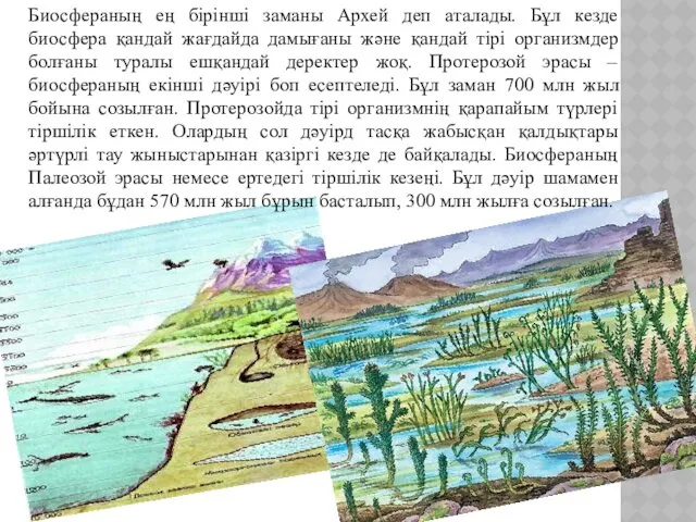 Биосфераның ең бірінші заманы Архей деп аталады. Бұл кезде биосфера