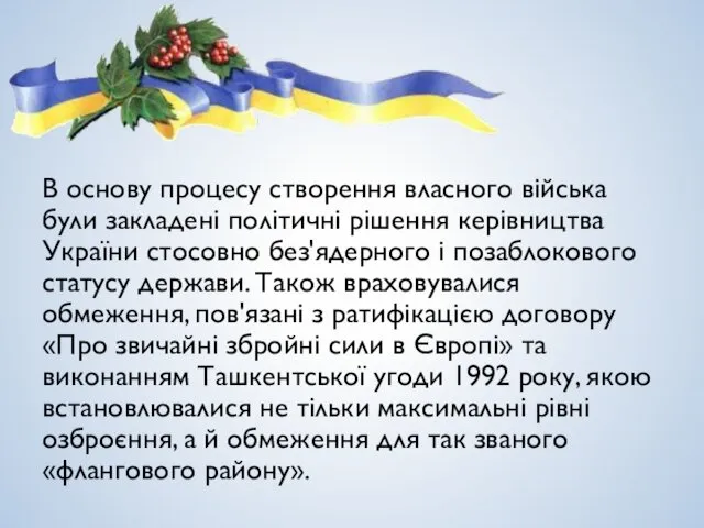 В основу процесу створення власного війська були закладені політичні рішення