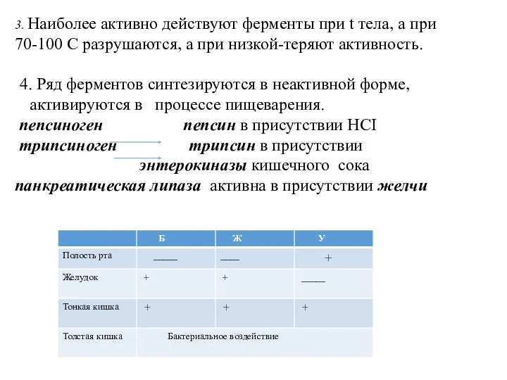 3. Наиболее активно действуют ферменты при t тела, а при