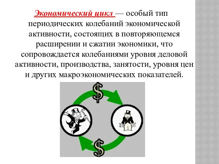 Экономический цикл — особый тип периодических колебаний экономической активности, состоящих