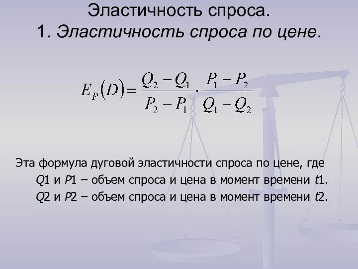 Эластичность спроса. 1. Эластичность спроса по цене. Эта формула дуговой эластичности спроса по