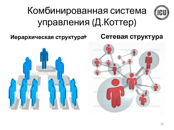 Комбинированная система управления (Д.Коттер) Иерархическая структура + Сетевая структура