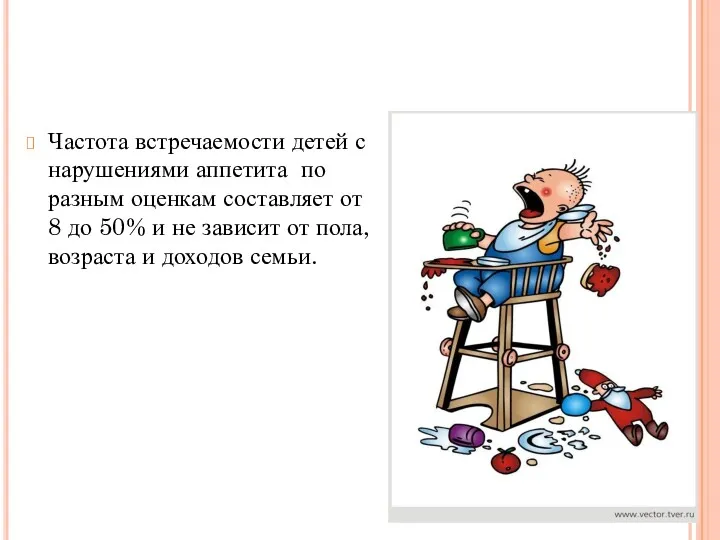 Частота встречаемости детей с нарушениями аппетита по разным оценкам составляет