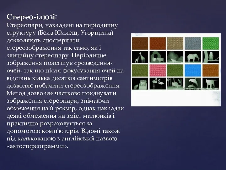 Стерео-ілюзії Стереопари, накладені на періодичну структуру (Бела Юллеш, Угорщина) дозволяють