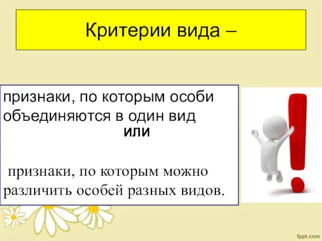 Критерии вида – признаки, по которым особи объединяются в один