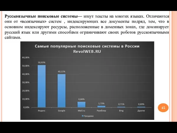 Русскоязычные поисковые системы— ищут тексты на многих языках. Отличаются они