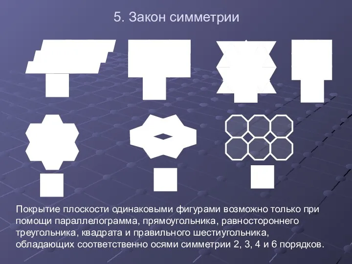 5. Закон симметрии Покрытие плоскости одинаковыми фигурами возможно только при