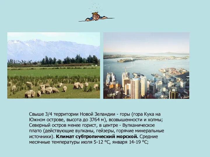 Свыше 3/4 территории Новой Зеландии - горы (гора Кука на