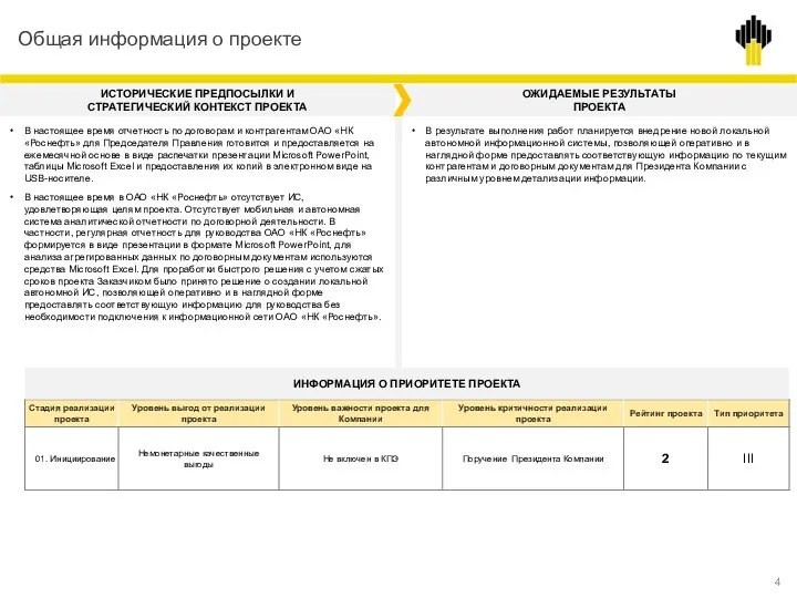 Общая информация о проекте ИНФОРМАЦИЯ О ПРИОРИТЕТЕ ПРОЕКТА