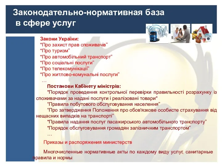 Законодательно-нормативная база в сфере услуг Закони України: "Про захист прав