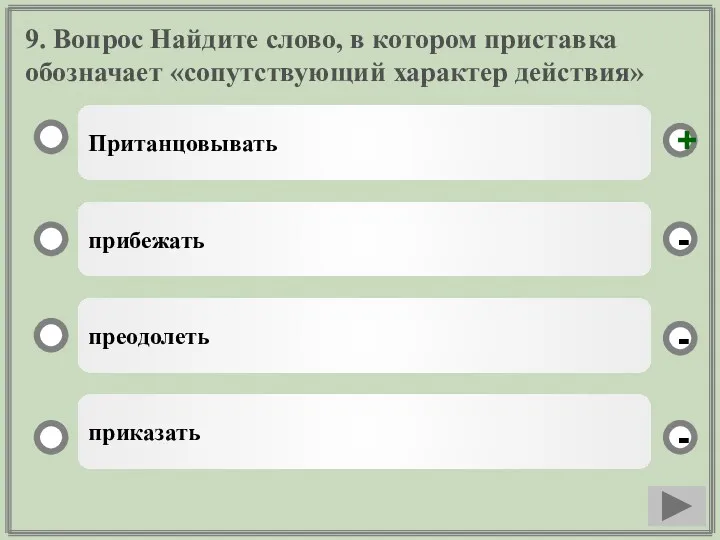 9. Вопрос Найдите слово, в котором приставка обозначает «сопутствующий характер