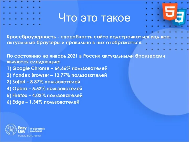 Что это такое Кроссбраузерность - способность сайта подстраиваться под все