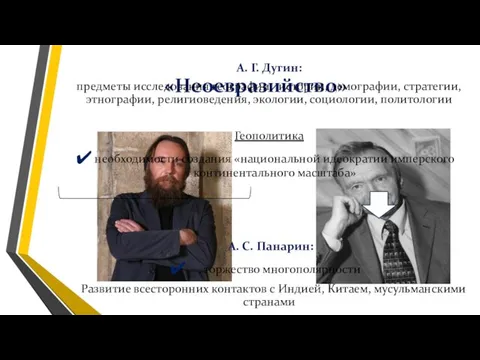 «Неоевразийство» А. Г. Дугин: предметы исследования географии, истории, демографии, стратегии,