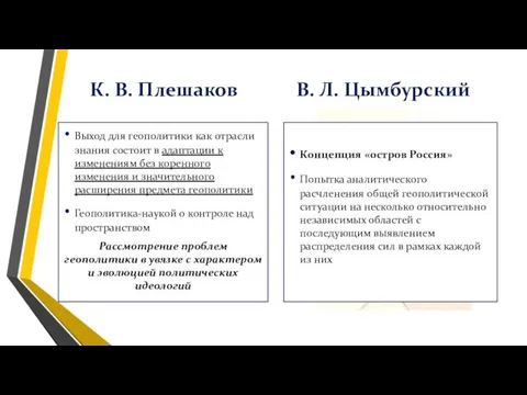 К. В. Плешаков Выход для геополитики как отрасли знания состоит