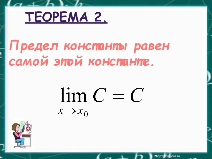 ТЕОРЕМА 2. Предел константы равен самой этой константе.