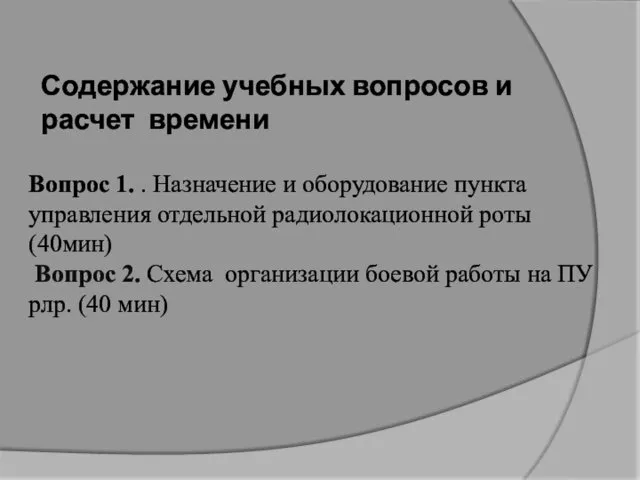 Содержание учебных вопросов и расчет времени Вопрос 1. . Назначение