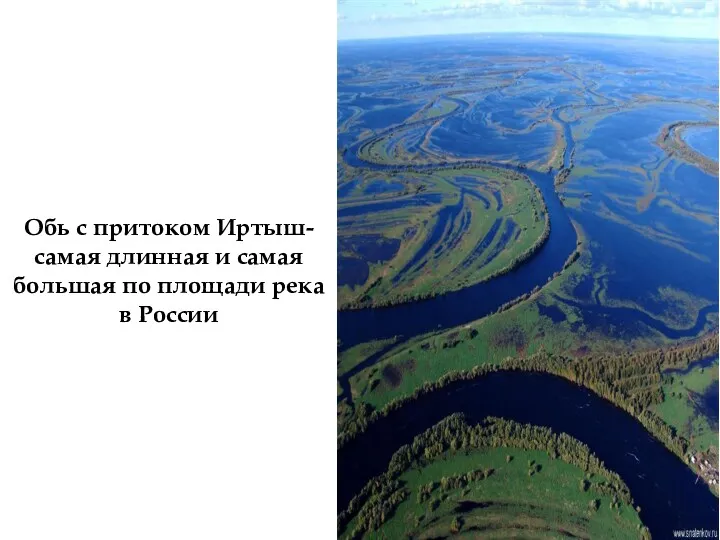 Обь с притоком Иртыш- самая длинная и самая большая по площади река в России