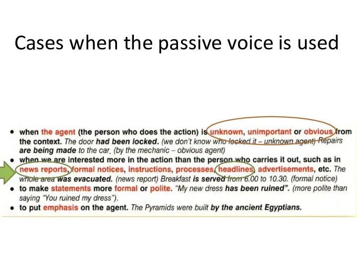 Cases when the passive voice is used