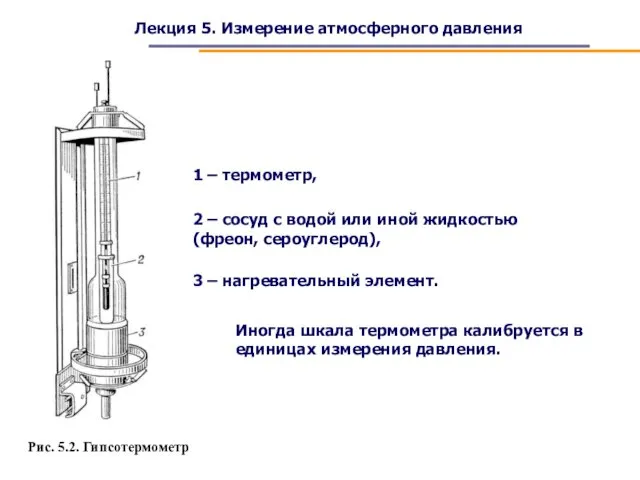 Лекция 5. Измерение атмосферного давления Рис. 5.2. Гипсотермометр 1 –