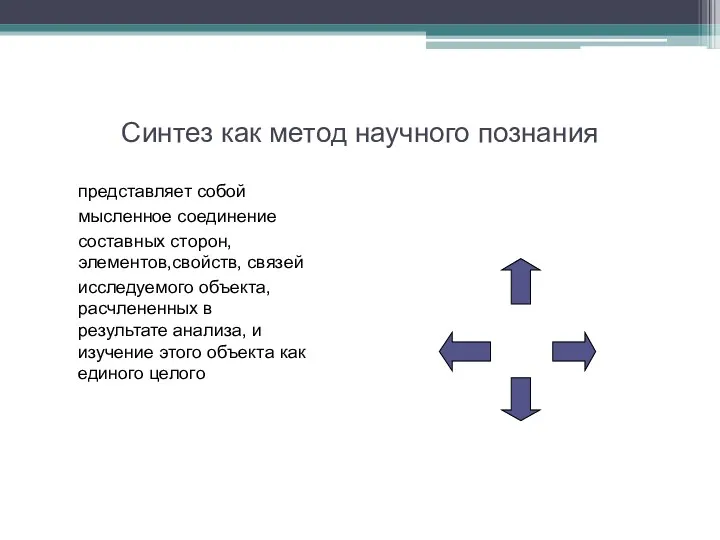 Синтез как метод научного познания представляет собой мысленное соединение составных