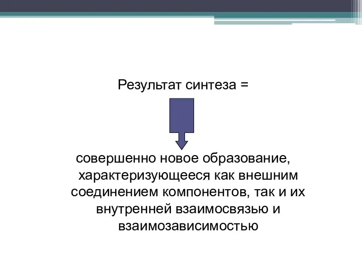 Результат синтеза = совершенно новое образование, характеризующееся как внешним соединением компонентов, так и