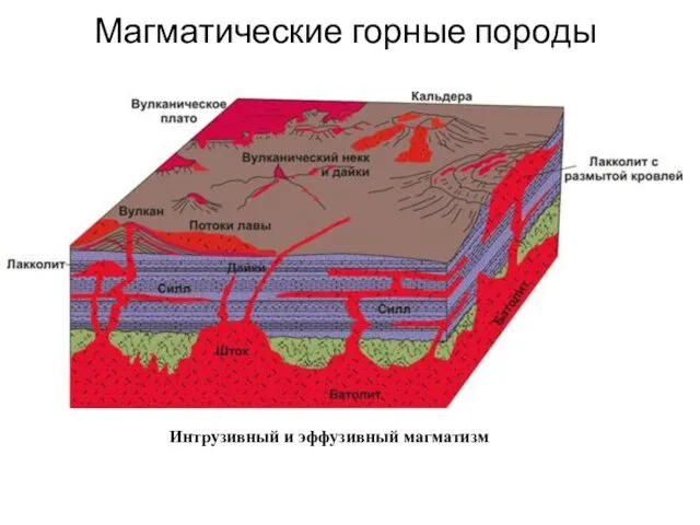 Магматические горные породы Интрузивный и эффузивный магматизм