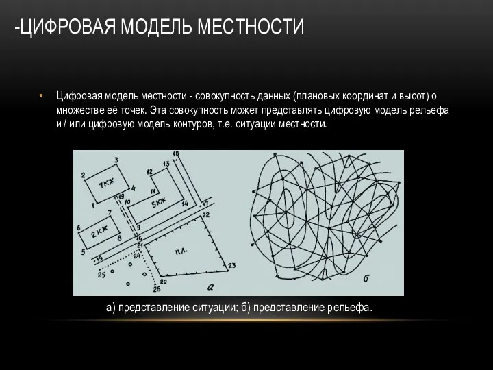 -ЦИФРОВАЯ МОДЕЛЬ МЕСТНОСТИ Цифровая модель местности - совокупность данных (плановых