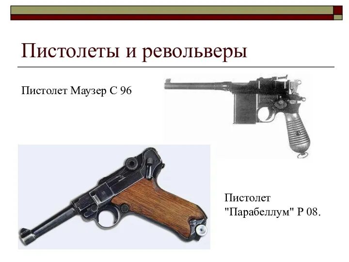 Пистолеты и револьверы Пистолет Маузер С 96 Пистолет "Парабеллум" Р 08.