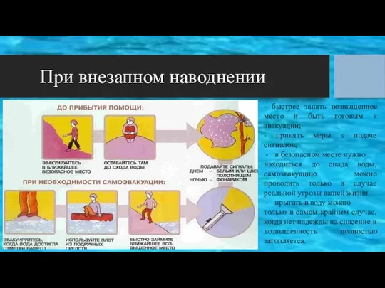 При внезапном наводнении - быстрее занять возвышенное место и быть