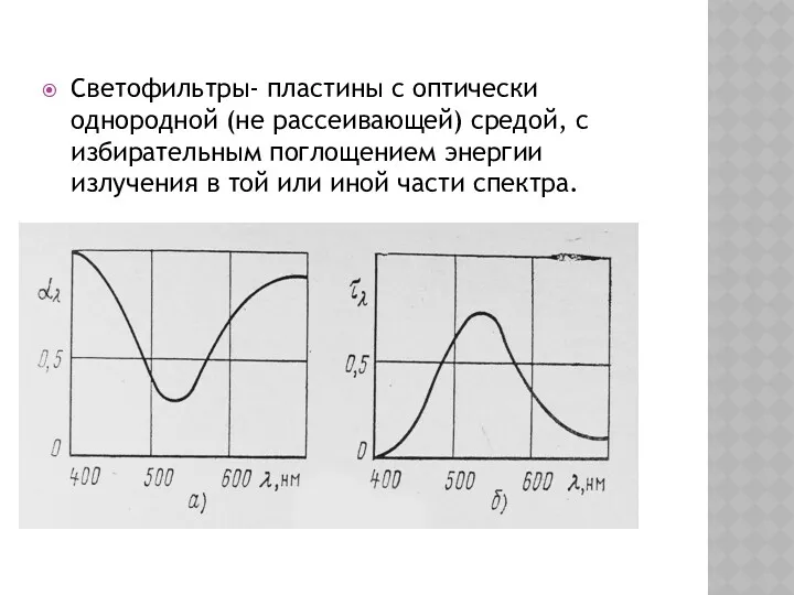 Светофильтры- пластины с оптически однородной (не рассеивающей) средой, с избирательным