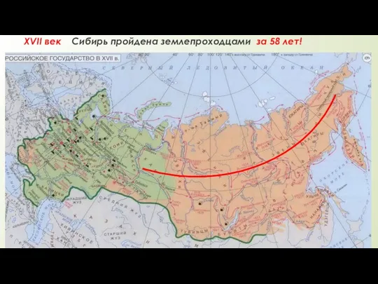 XVII век Сибирь пройдена землепроходцами за 58 лет!