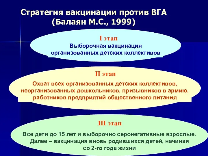 Стратегия вакцинации против ВГА (Балаян М.С., 1999)