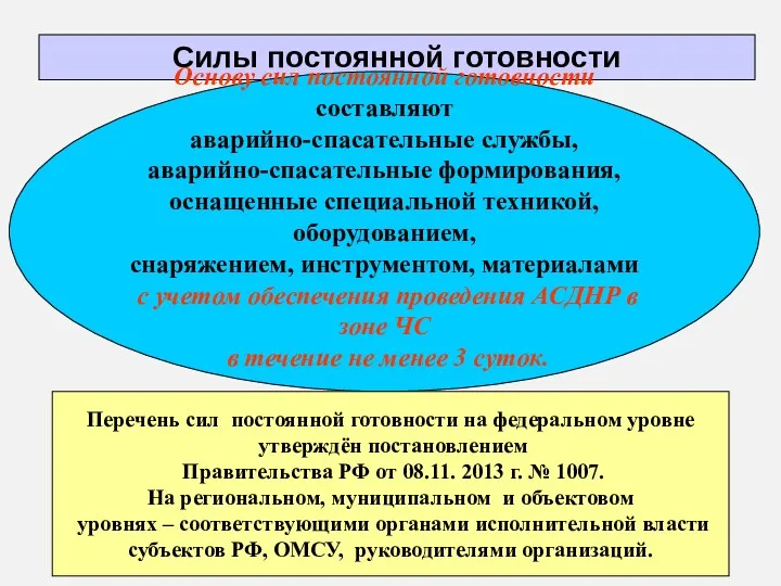 * Силы постоянной готовности Основу сил постоянной готовности составляют аварийно-спасательные