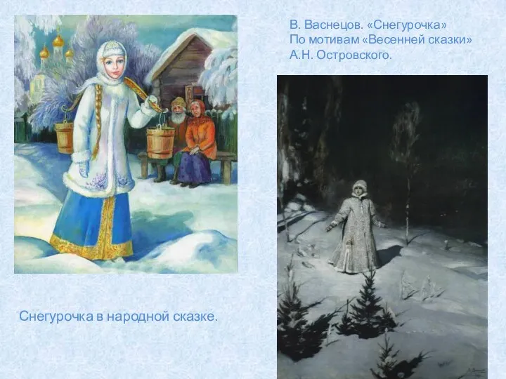 Снегурочка в народной сказке. В. Васнецов. «Снегурочка» По мотивам «Весенней сказки» А.Н. Островского.