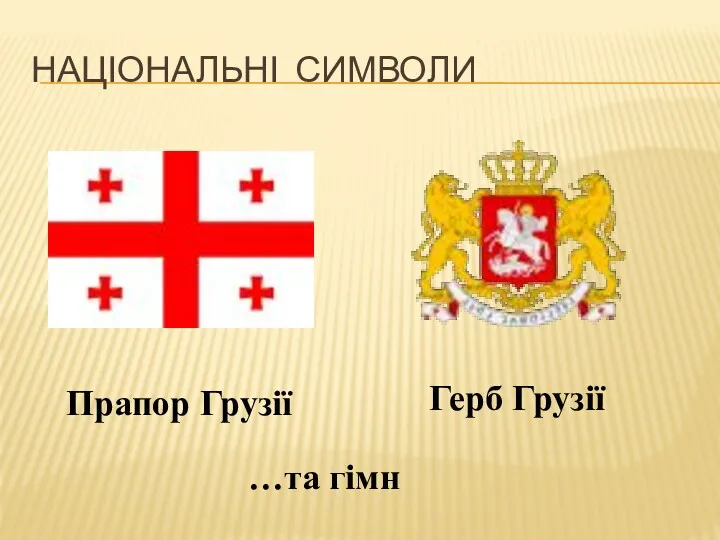 НАЦІОНАЛЬНІ СИМВОЛИ Прапор Грузії Герб Грузії …та гімн