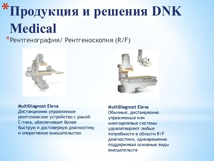 Продукция и решения DNK Medical Рентгенография/ Рентгеноскопия (R/F)