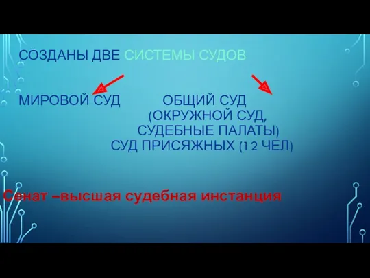 СОЗДАНЫ ДВЕ СИСТЕМЫ СУДОВ МИРОВОЙ СУД ОБЩИЙ СУД (ОКРУЖНОЙ СУД,