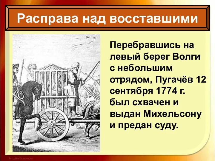 Расправа над восставшими Перебравшись на левый берег Волги с небольшим