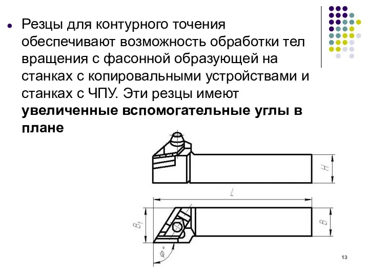 Резцы для контурного точения обеспечивают возможность обработки тел вращения с