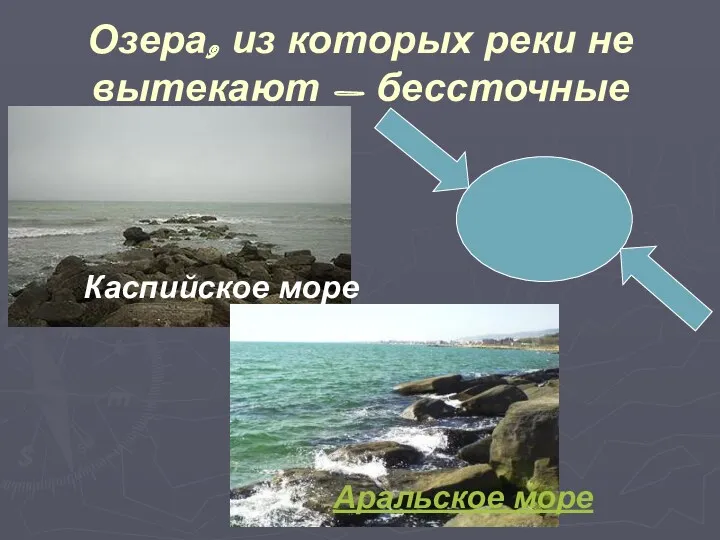 Озера, из которых реки не вытекают - бессточные Каспийское море Аральское море