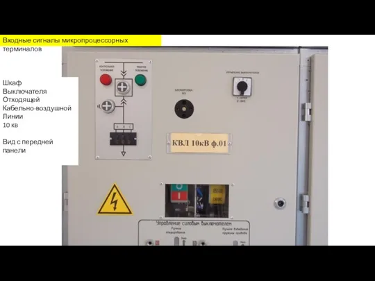 Входные сигналы микропроцессорных терминалов Шкаф Выключателя Отходящей Кабельно-воздушной Линии 10 кв Вид с передней панели