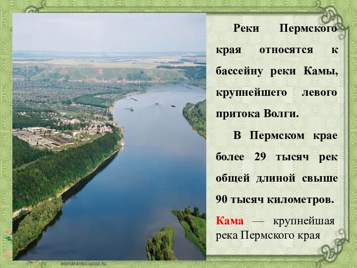 Реки Пермского края относятся к бассейну реки Камы, крупнейшего левого притока Волги. В