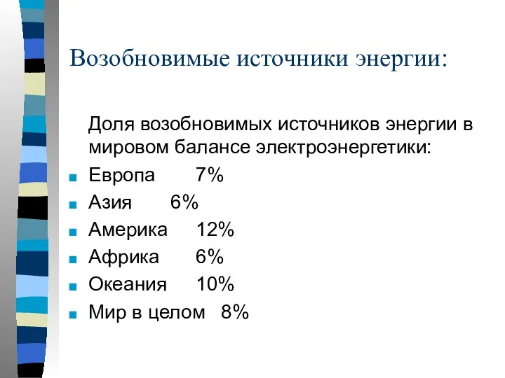 Возобновимые источники энергии: Доля возобновимых источников энергии в мировом балансе